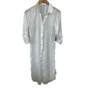 Hint Of Blush NWT Sheer Longline Mother Of Pearl Button Down Tab Sleeves Duster